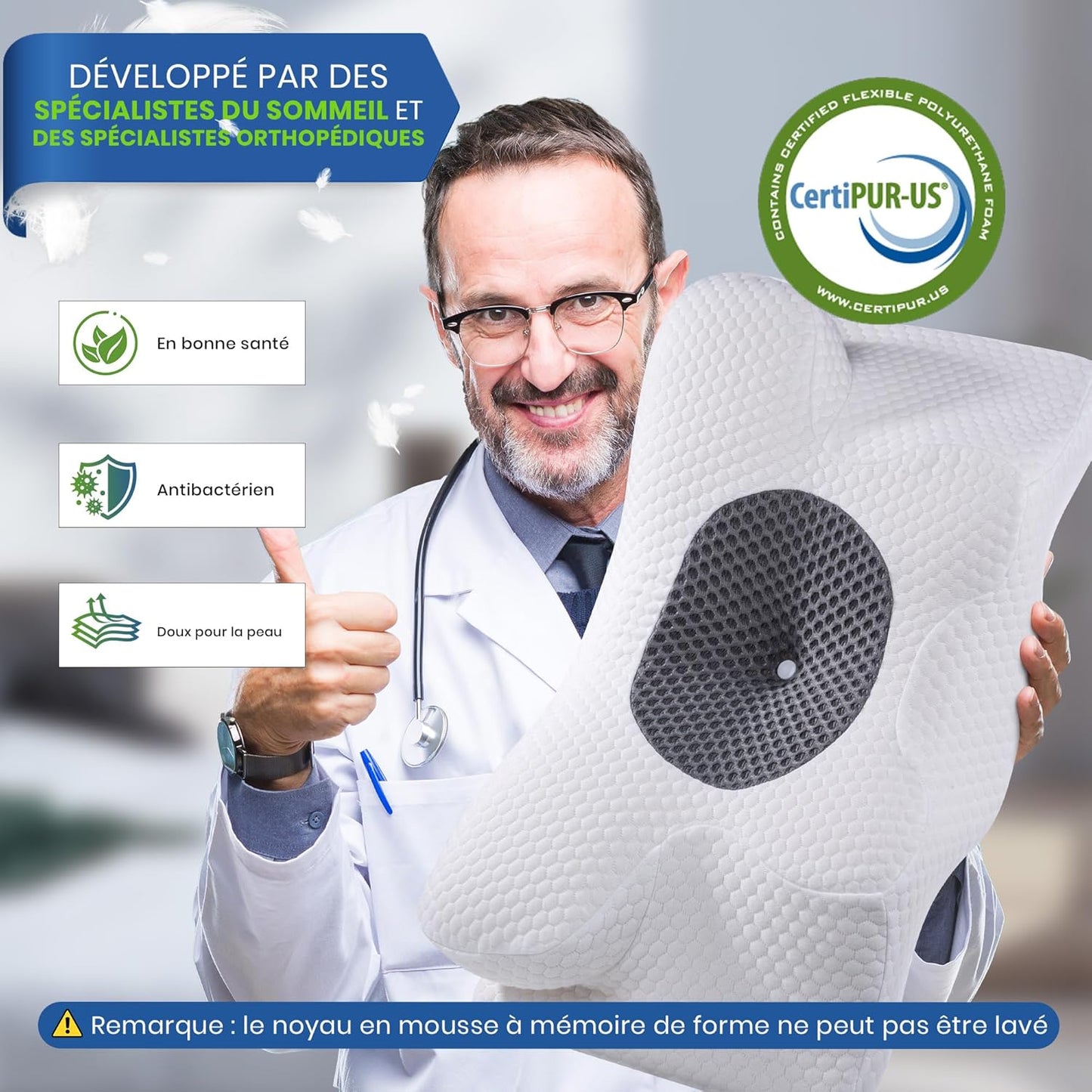 🌙 Oreiller Ergonomique à Mémoire de Forme
